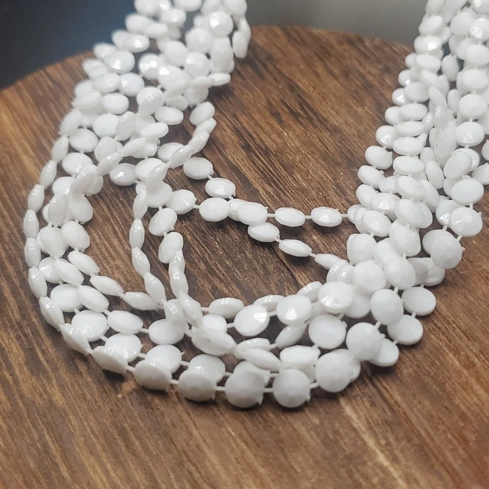 N2810 grandma core‎ estate white beaded necklace multi tier vintage